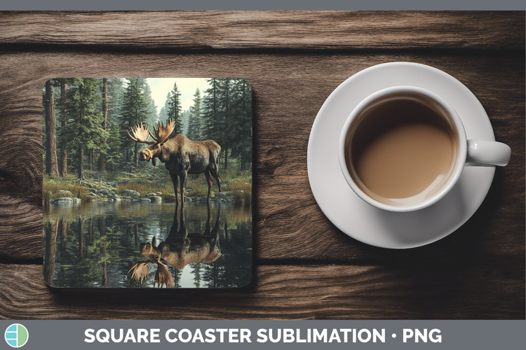 Lake Woodland Moose Square Coaster Sublimation Coaster Desig