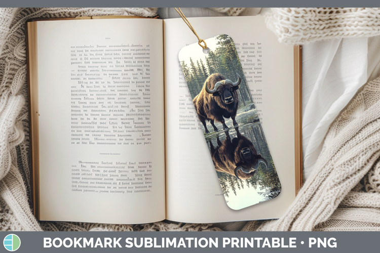 Lake Woodland Musk Ox Bookmark Sublimation Printable Designs