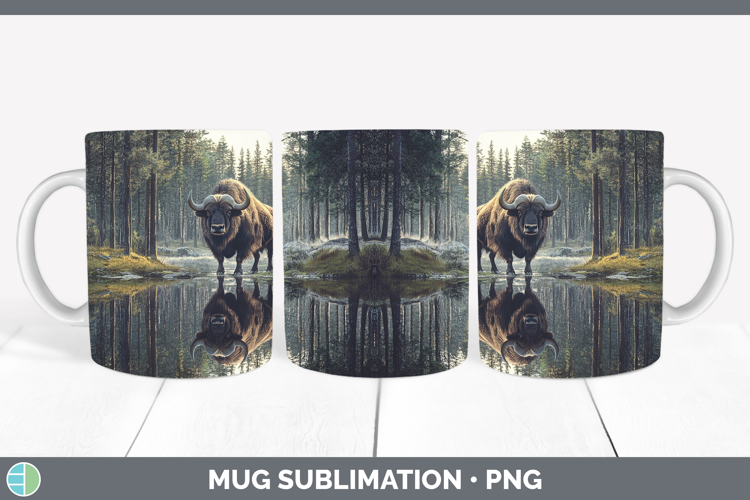 Lake Woodland Musk Ox Mug Wrap Sublimation Coffee Cup Design