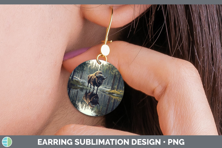 Lake Woodland Musk Ox Round Earrings Sublimation Earrings De
