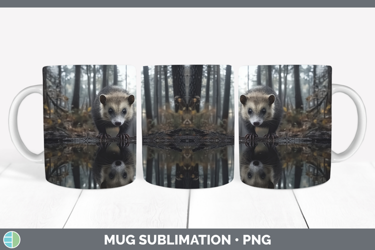 Lake Woodland Opossum Mug Wrap Sublimation Coffee Cup Design