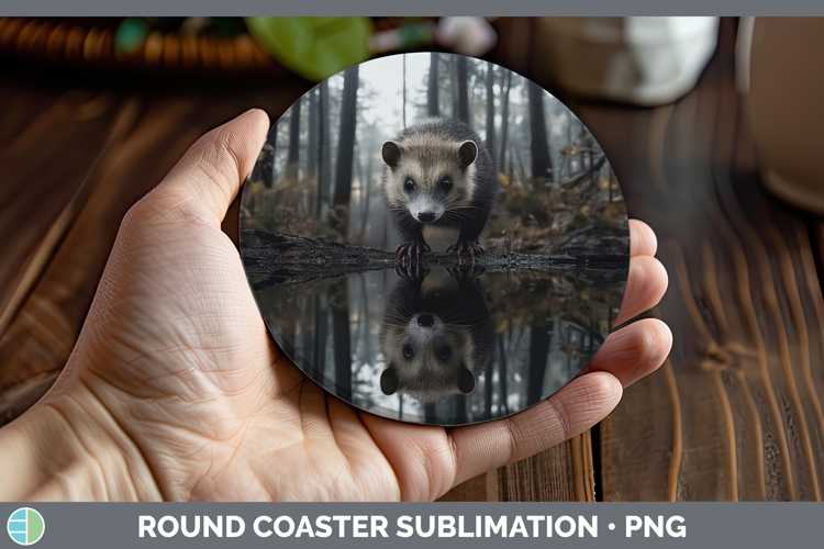 Lake Woodland Opossum Round Coaster Sublimation Coaster Desi