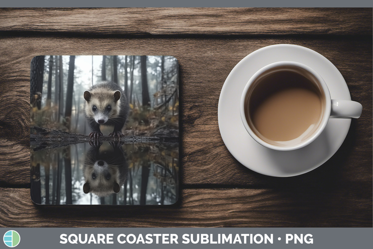 Lake Woodland Opossum Square Coaster Sublimation Coaster Des
