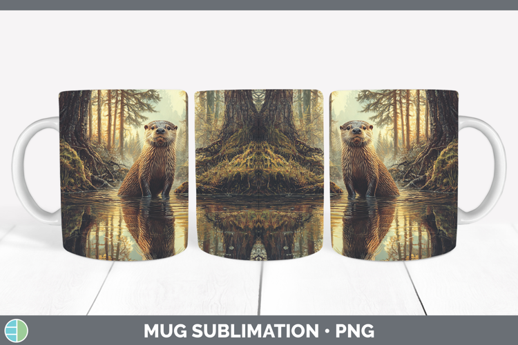 Lake Woodland Otter Mug Wrap Sublimation Coffee Cup Designs