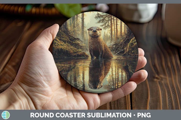 Lake Woodland Otter Round Coaster Sublimation Coaster Design