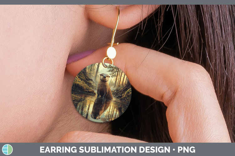 Lake Woodland Otter Round Earrings Sublimation Earrings Desi