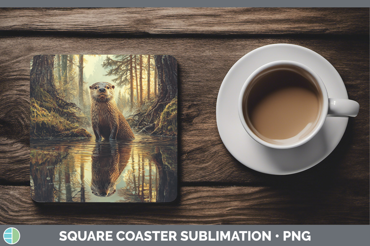 Lake Woodland Otter Square Coaster Sublimation Coaster Desig