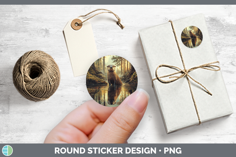 Lake Woodland Otter Stickers | Round Labels Designs