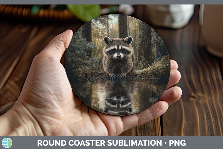 Lake Woodland Raccoon Round Coaster Sublimation Coaster Desi