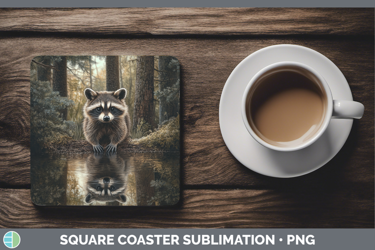 Lake Woodland Raccoon Square Coaster Sublimation Coaster Des