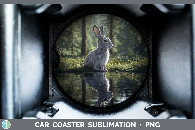 Lake Woodland Snowshoe Hare Car Coaster Sublimation Designs