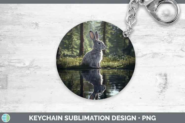 Lake Woodland Snowshoe Hare Keychain Sublimation Keyring Des