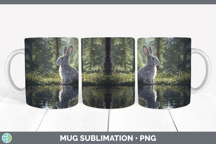 Lake Woodland Snowshoe Hare Mug Wrap Sublimation Coffee Cup