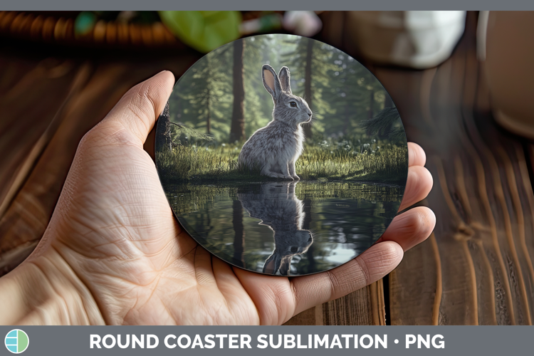 Lake Woodland Snowshoe Hare Round Coaster Sublimation Coaste