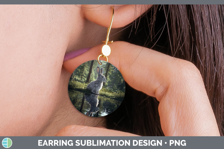 Lake Woodland Snowshoe Hare Round Earrings Sublimation Earri