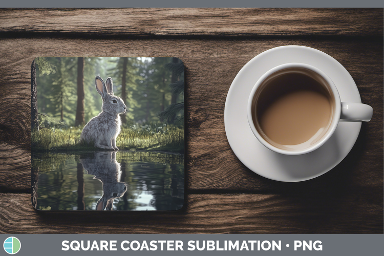 Lake Woodland Snowshoe Hare Square Coaster Sublimation Coast
