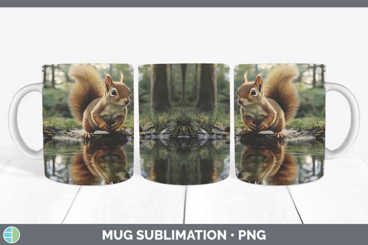 Lake Woodland Squirrel Mug Wrap Sublimation Coffee Cup Desig