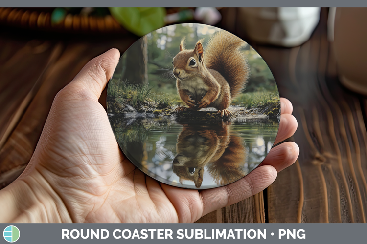 Lake Woodland Squirrel Round Coaster Sublimation Coaster Des