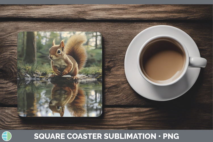 Lake Woodland Squirrel Square Coaster Sublimation Coaster De