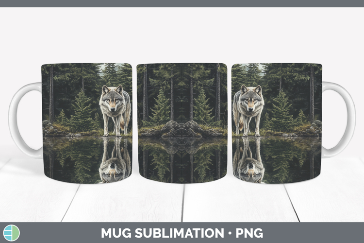 Lake Woodland Wolf Mug Wrap Sublimation Coffee Cup Designs
