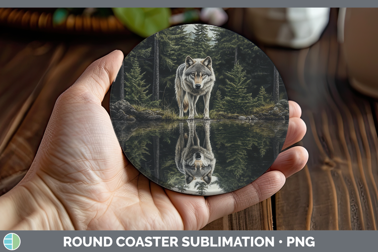 Lake Woodland Wolf Round Coaster Sublimation Coaster Designs