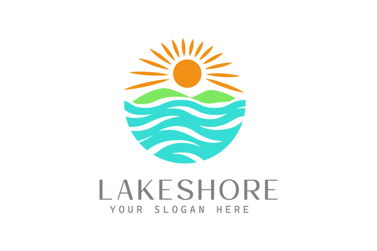 Stylized Sun, Hill, and Lake Waves Logo design vector