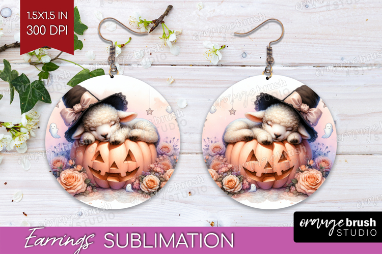 Lamb Halloween Round Earrings Coquette PNG Sublimation