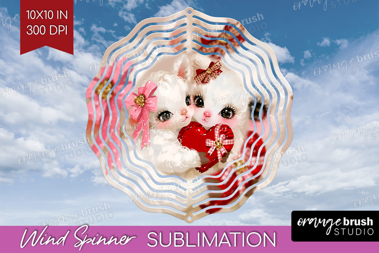 Lamb Valentine Wind Spinner Sublimation PNG Cute Valentines