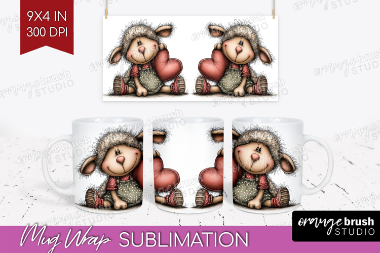 Lamb Valentine Mug Wrap Whimsical Animal Mug PNG Sublimation