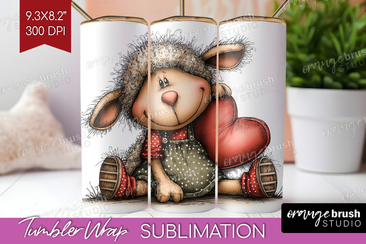 Lamb Valentine Tumbler Wrap Whimsical Animal Tumbler PNG