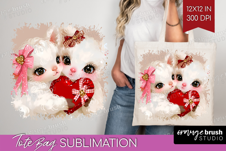 Lamb Valentine Tote Bag Cute Valentines Day Tote Bag PNG