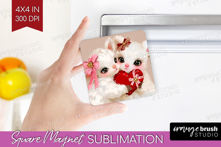 Lamb Valentine Magnet Sublimation Cute Valentines Day Square