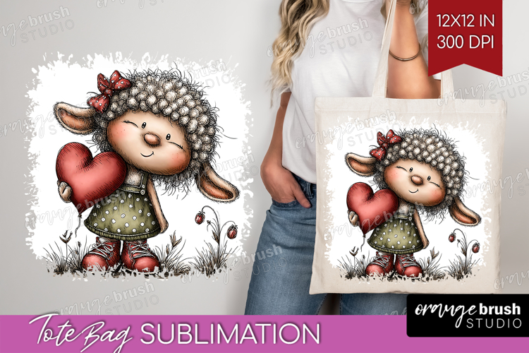 Lamb Valentine Tote Bag Whimsical Animal Tote Bag PNG