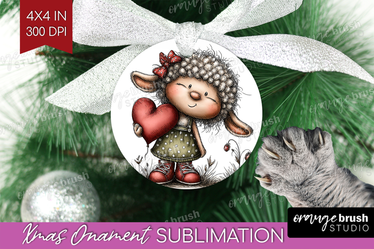 Lamb Valentine Ornament PNG Whimsical Animal PNG Sublimation