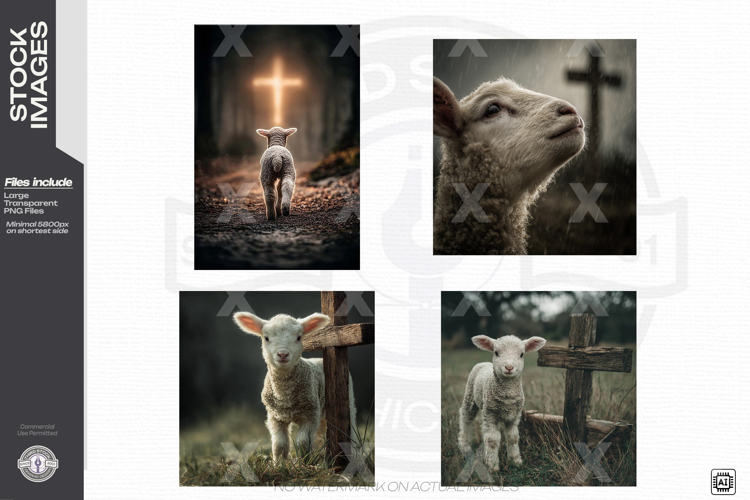 Lamb Near Wooden Cross