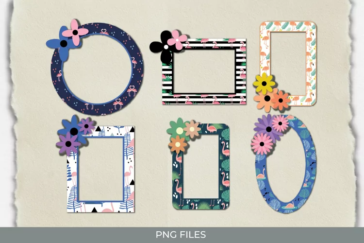 Flamingo with Vintage Color Seamless Pattern Frame Set