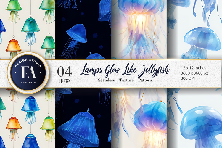 Glowing Jellyfish Lamps Seamless Watercolor Digital Paper