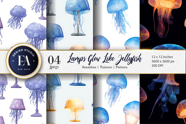 Lamps Glowing Jellyfish Watercolor Seamless Digital Paper