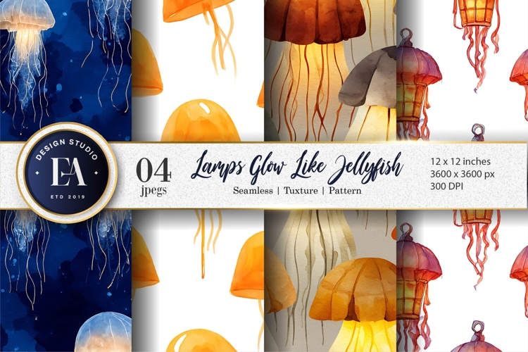 Lamps Glowing Jellyfish Watercolor Seamless Digital Paper
