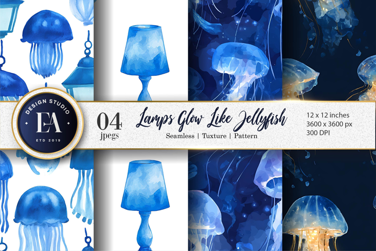 Watercolor Jellyfish Lamps Seamless Glowing Digital Paper