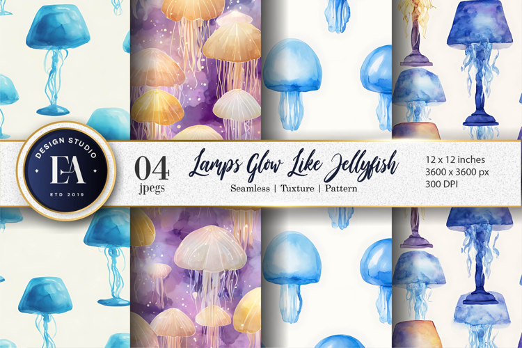 Jellyfish Lamps Glowing Watercolor Seamless Digital Paper