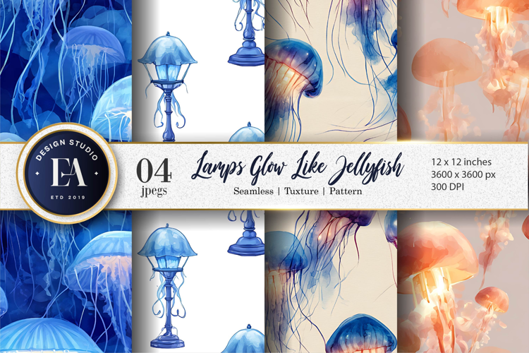 Jellyfish Lamps Glowing Watercolor Seamless Digital Paper