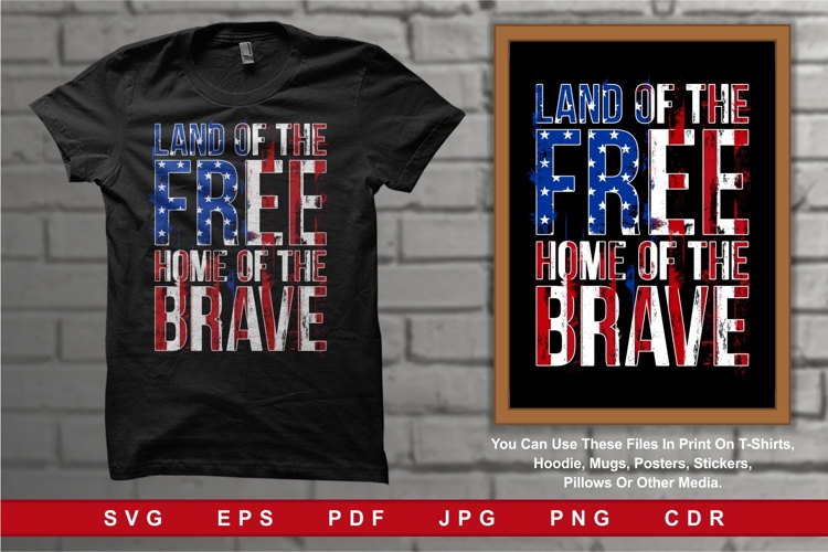 Typography Distressed Land of the Free Home of the Brave