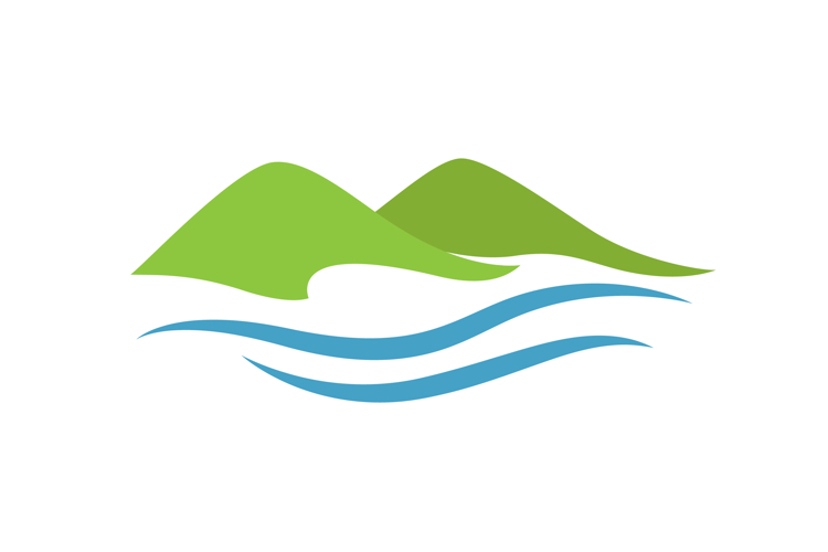Minimalist Landscape Logo with Green Hills and Blue River