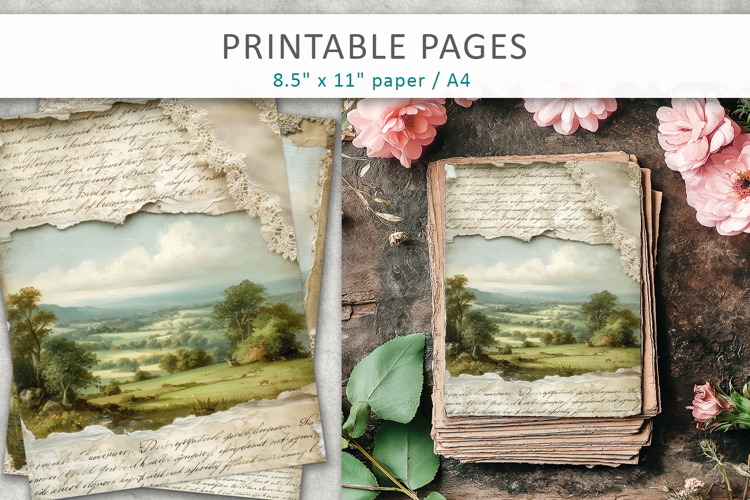 Vintage Landscape Junk Journal Pages