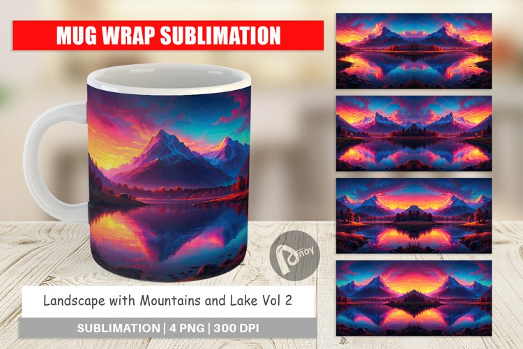 Mug Wrap Design Mountains and Lake