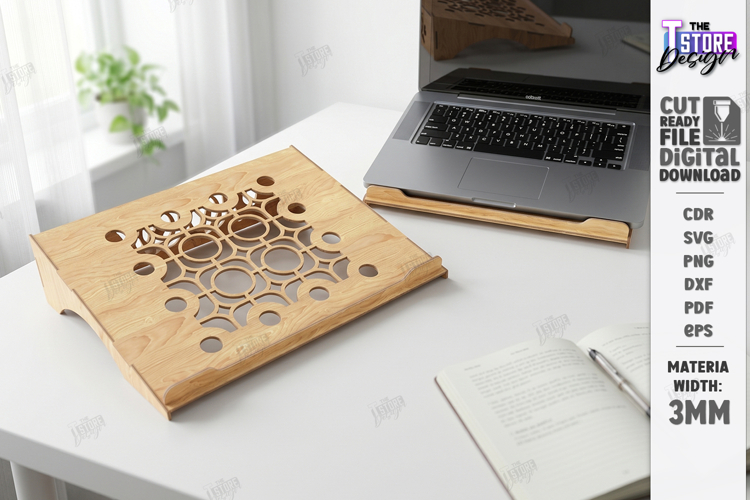 Laptop Stand Laser Cut | Notebook Holder | Office Decor |CNC example image 1