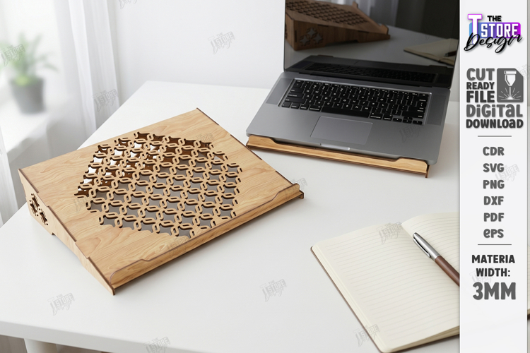 Laptop Stand Laser Cut | Notebook Holder | Office Decor |CNC example image 1