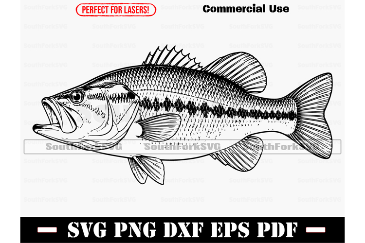Largemouth Bass SVG PNG DXF EPS PDF example image 1