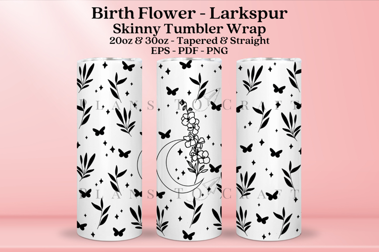 Larkspur Birth Flower Skinny Tumbler Sublimation Wrap SVG